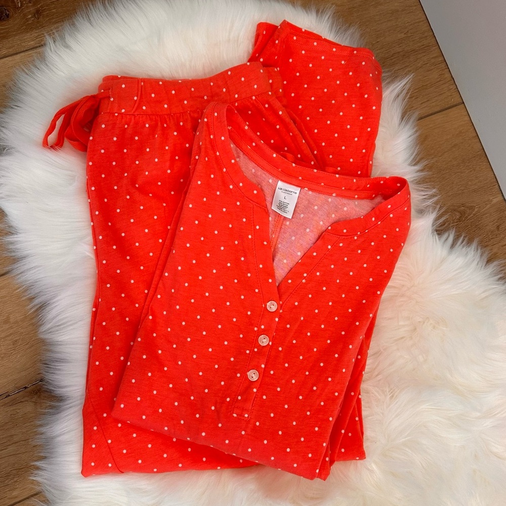 Liz Claiborne Coral and White Polka Dot Pajama Set